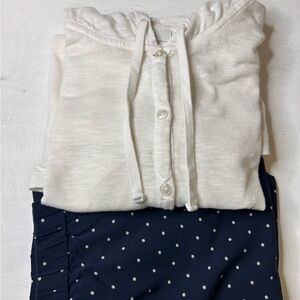 J.Jill Navy&White Polka Dot Lgt Loose Fitting Pants XL wWhite LinenBlend Hoodie